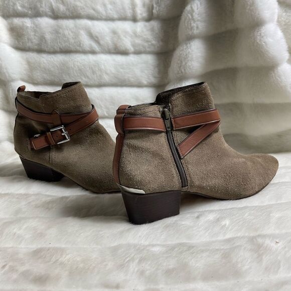 Coach Pauline leather suede khaki & Tan straps ankle boots side zipper s… - Picture 5 of 15